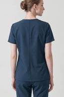 Back fit of the Antique Blue Anyone Zip Scrub Top by Good Uniform