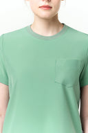 Neckline and shoulder details on the Smoke Mint CST201 Scrub Top