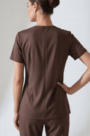 Back fit of the Brown Anyone Zip Scrub Top by Good Uniform