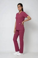 Side fit of the Dusty Rose ST247 Scrub Top by Good Uniform full shot