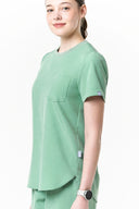 Side fit of the Smoke Mint CST201 Scrub Top by Good Uniform