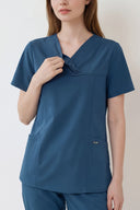 Neckline and button details on the Methyl Blue ST215 Scrub Top