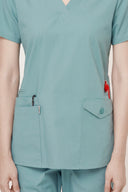 Front pocket details on the Vintage Mint Avison Scrub Top